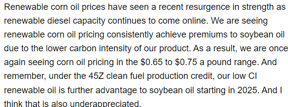 GPRE Corn Oil Commentary