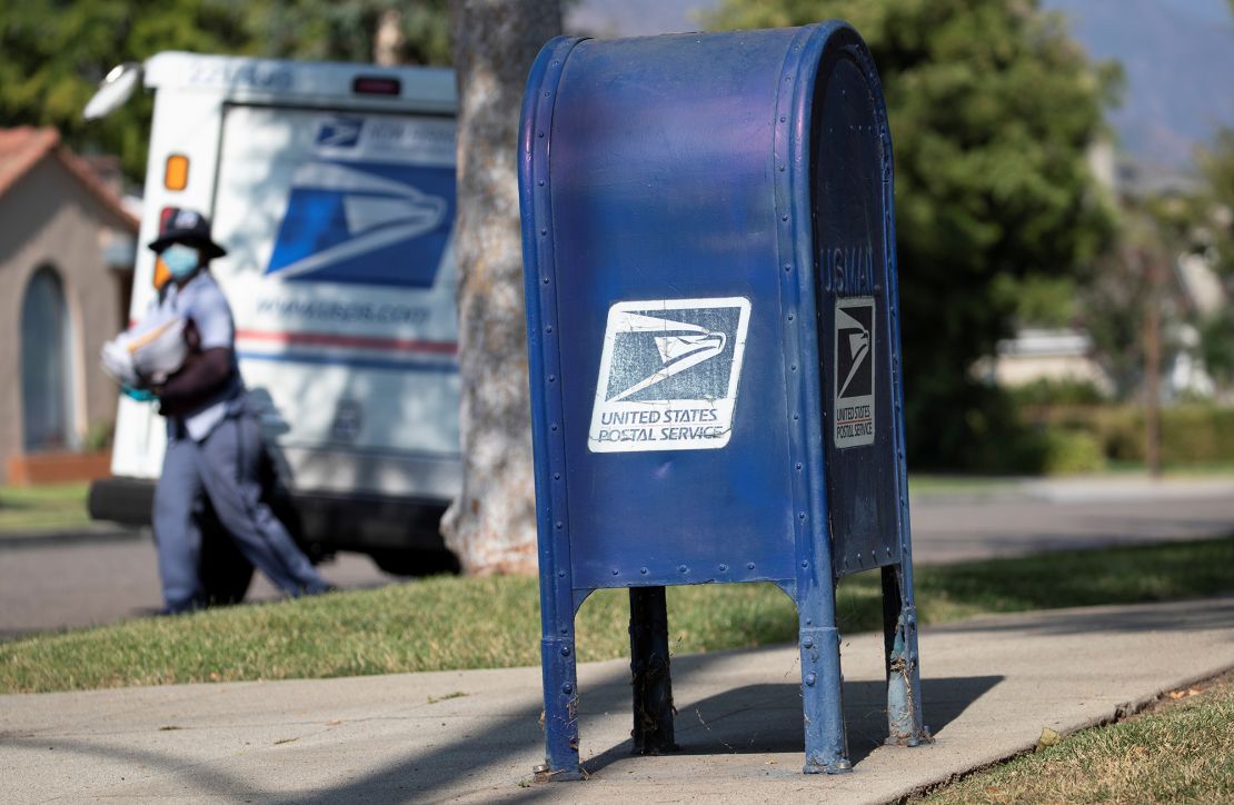 A United States Postal Service (USPS) mailbox is pictured in Pasadena, California, U.S., August 17, 2020.