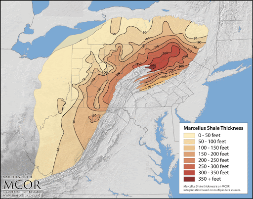 Map of the Marcellus gas formation